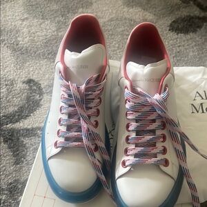 Alexander McQueen White Sneakers with Blue and Red Accents